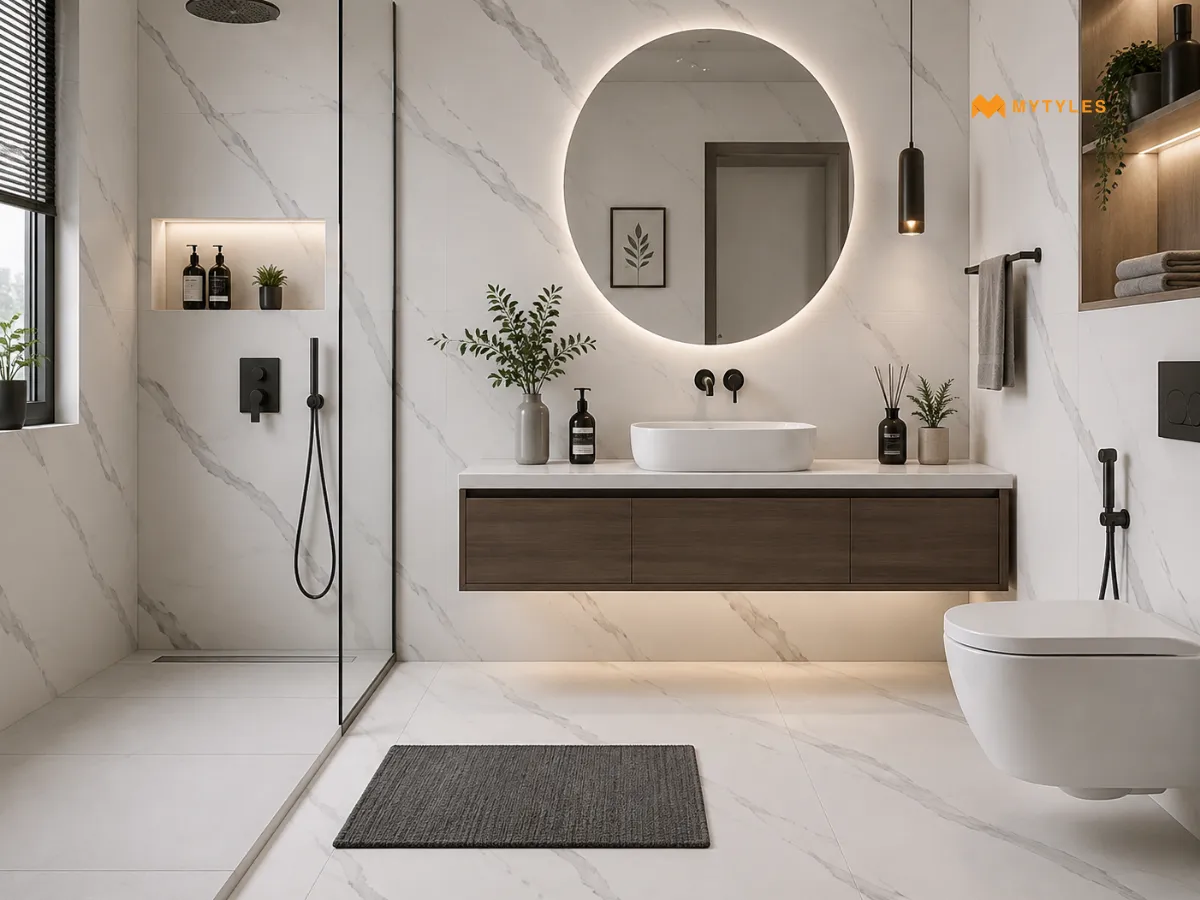 Matt Statuario Tiles for a Calm Bathroom Interior